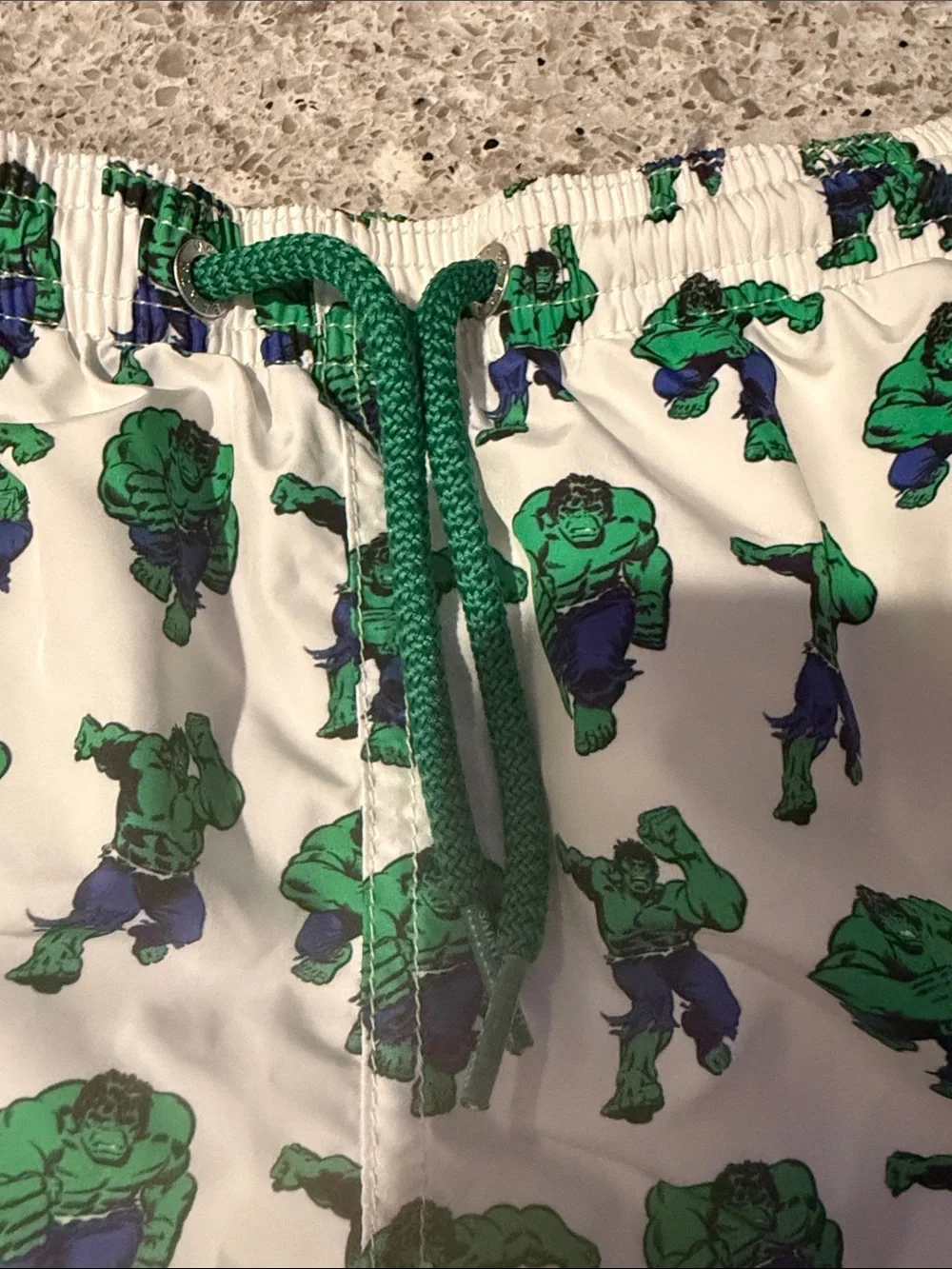 MC2 Saint Barth White Swim Trunks with Green Hulk Print